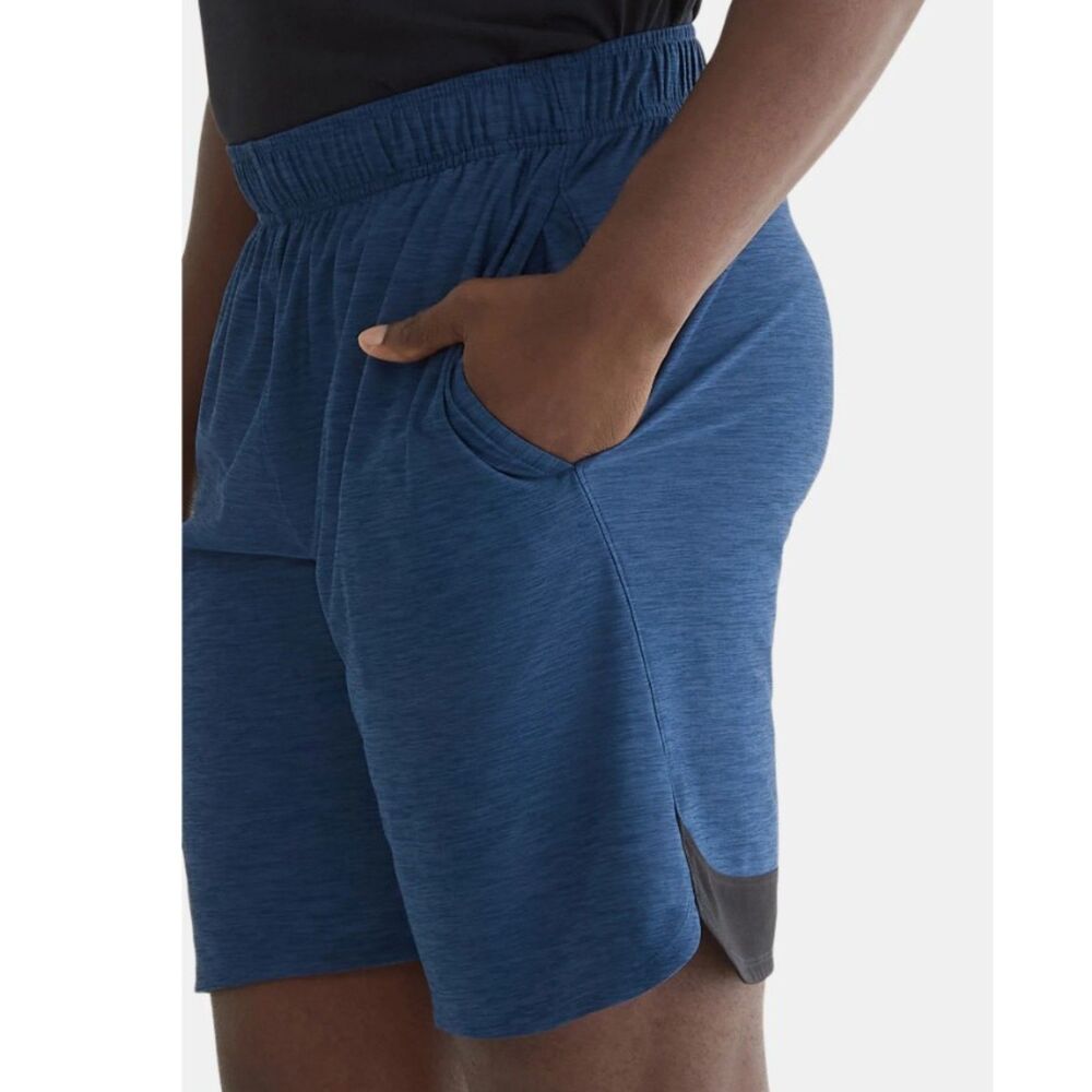 NWT Mens Sz XL (40-42) Dark Blue Elastic Waist Stretchy Athletic Shorts Pockets - Picture 3 of 4